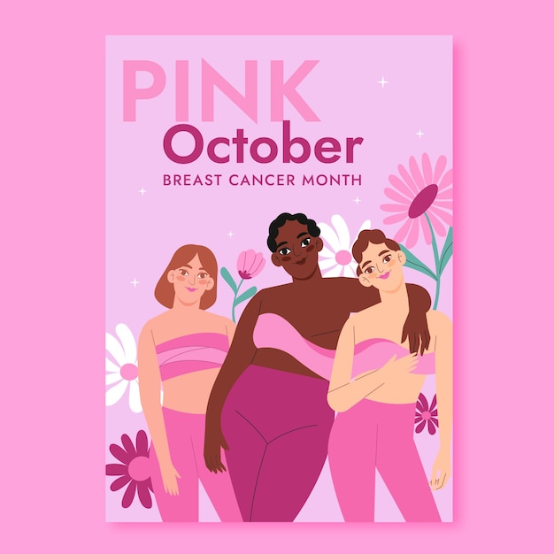 Vecteur gratuit flat vertical poster template for breast cancer awareness month