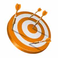 Vecteur gratuit flèche de fléchettes orange frappant au centre cible du jeu de fléchettes
