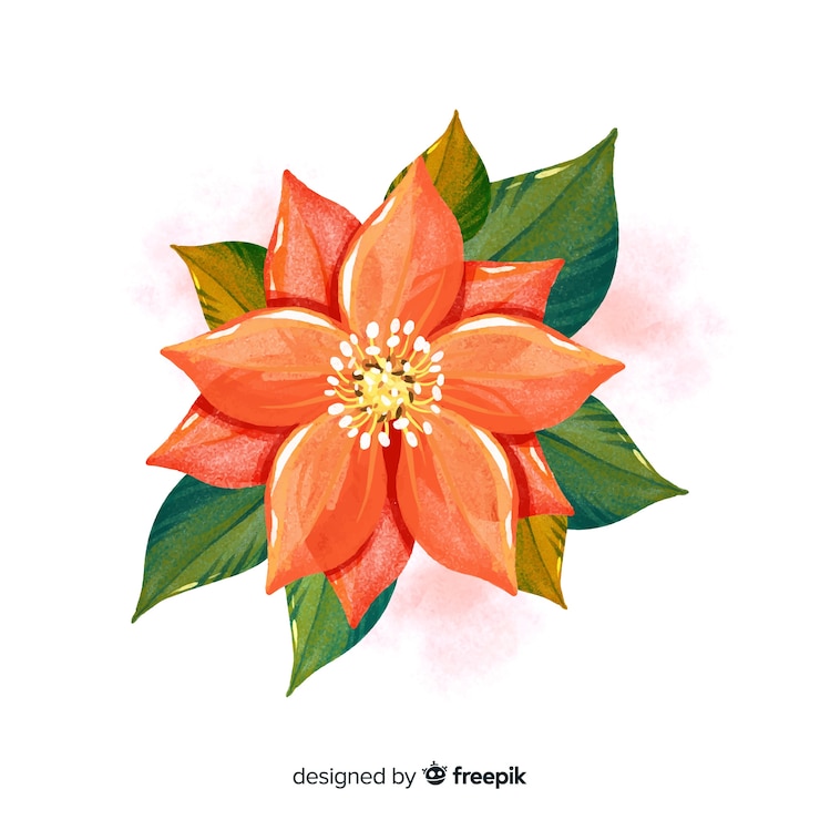 Vecteur gratuit fleur aquarelle vue de dessus avec feuilles