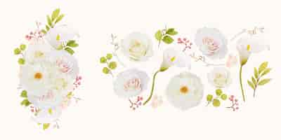Vecteur gratuit fleur clip art de roses blanches et calla lily