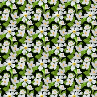 Fleur de jasmin, branche et feuille seamless pattern design
