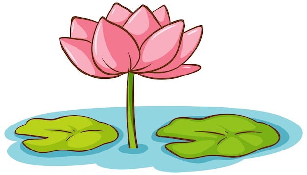 Vecteur gratuit une fleur de lotus avec des feuilles de lotus sur le style de dessin animé de l'eau
