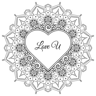 Fleur de mehndi avec cadre en forme de décoration de coeur en ornement oriental ethnique doodle
