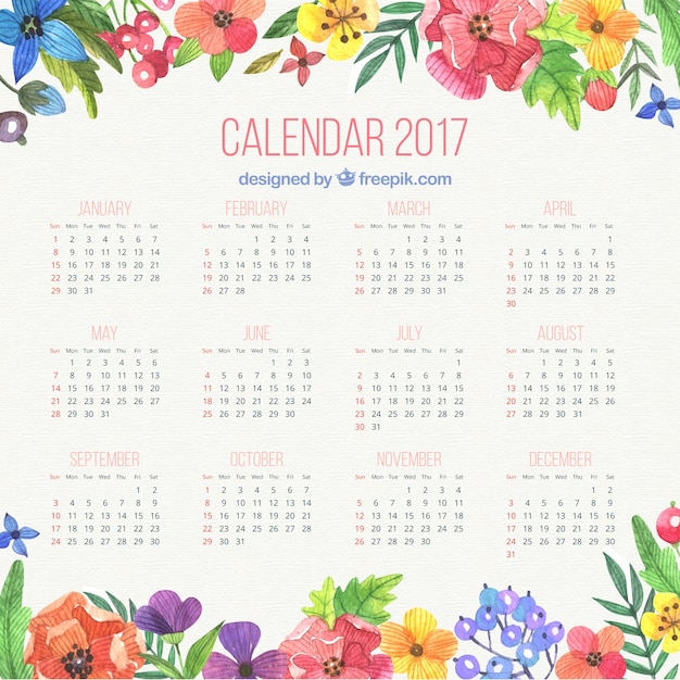 Vecteur gratuit fleurs aquarelle 2017 de calendrier