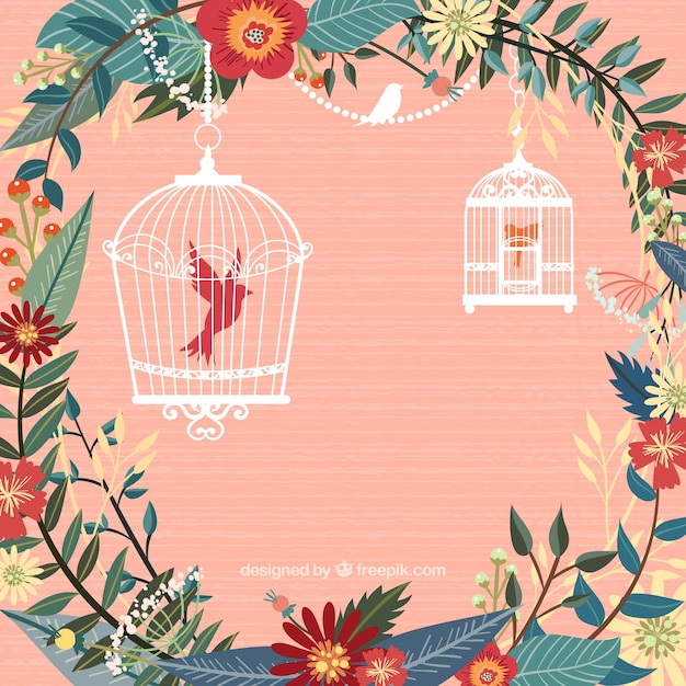 Fleurs et cages d&#39;oiseaux