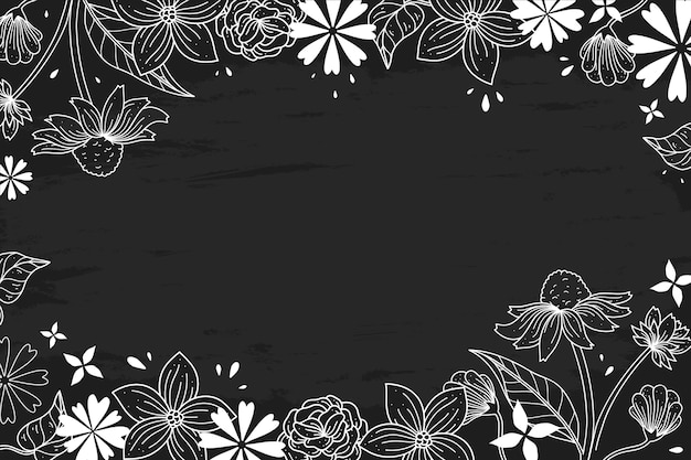 Fleurs Dessinées à La Main Sur Le Concept De Tableau Noir