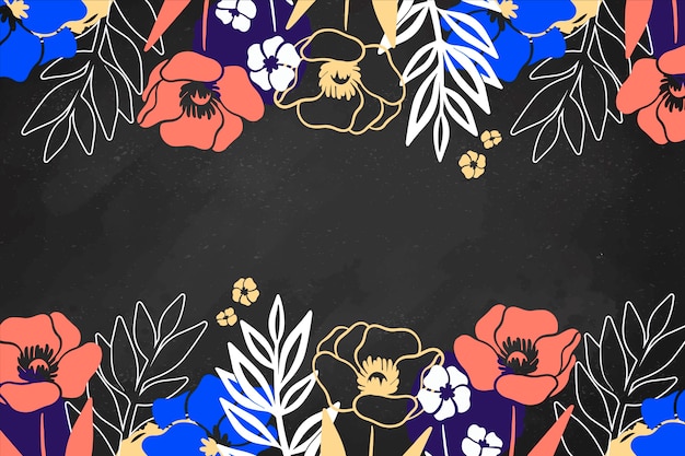 Vecteur gratuit fleurs dessinées à la main sur fond de tableau noir