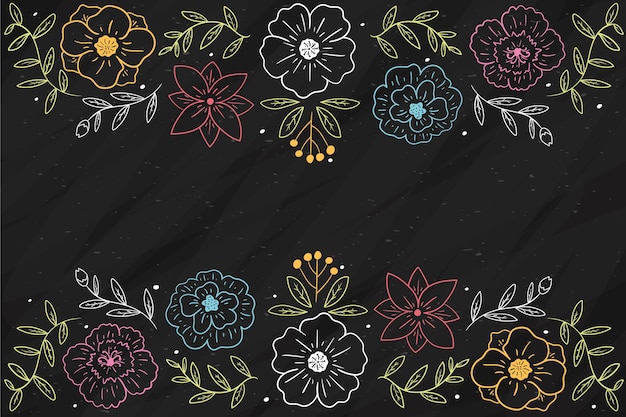 Fleurs Dessinées à La Main Sur Fond De Tableau Noir