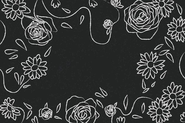 Fleurs Dessinées à La Main Sur Fond De Tableau Noir