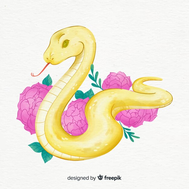 Fleurs Dessinées à La Main Et Illustration De Serpent