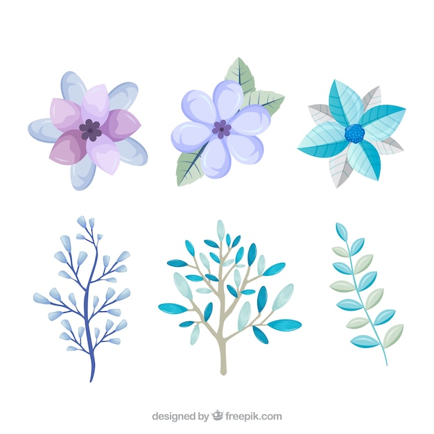 Vecteur gratuit fleurs d'hiver bleu clair et lilas