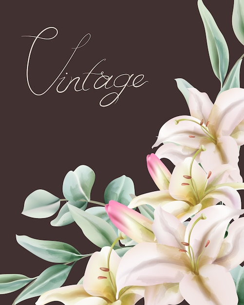 Fleurs De Lis Vintage Avec Composition De Feuilles Vertes. Place Pour Le Texte