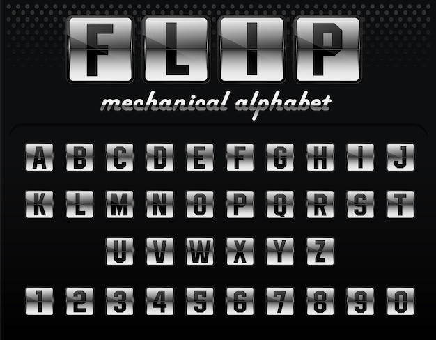 Flip board jeu de polices conception d'affichage mécanique vector flip alphabet