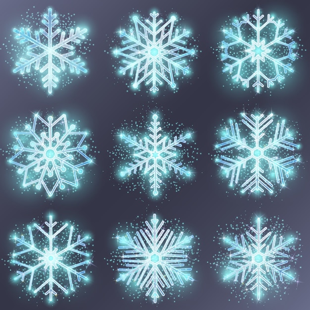 Vecteur gratuit flocon de neige scintillant. conception de neige hiver, décoration pour noël, ornement de saison, illustration vectorielle