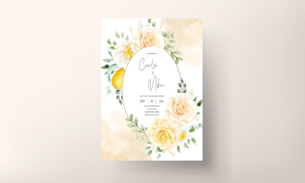 Vecteur gratuit floral aquarelle d'été avec carte de mariage botanique citron fruit