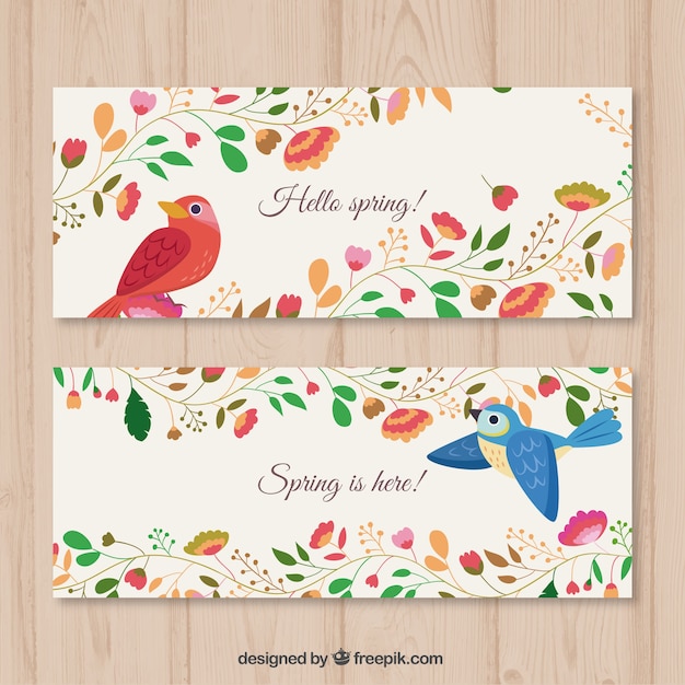 Floral Banners Avec Des Oiseaux