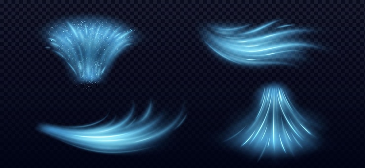 Vecteur gratuit flux d'air froid effet vectoriel d'onde fraîche fraîche flux de fumée de conditionneur isolé propre trace de souffle de brise abstraite png brume de vitesse de glace bleue avec texture de poussière graphique de courbe de purification de gel