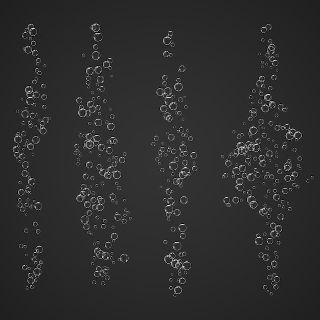 Flux de bulles sous l'eau pétillante scintille soda ou champagne isolé sur fond transparent