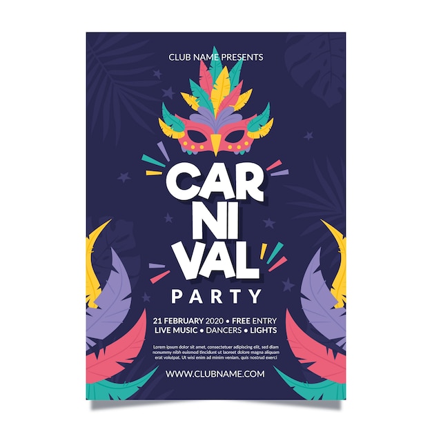 Vecteur gratuit flyer / affiche de fête de carnaval design plat