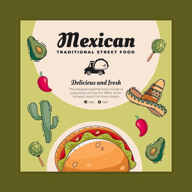 Vecteur gratuit flyer au carré de la cuisine mexicaine