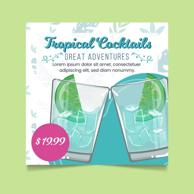 Vecteur gratuit flyer carré de cocktails tropicaux