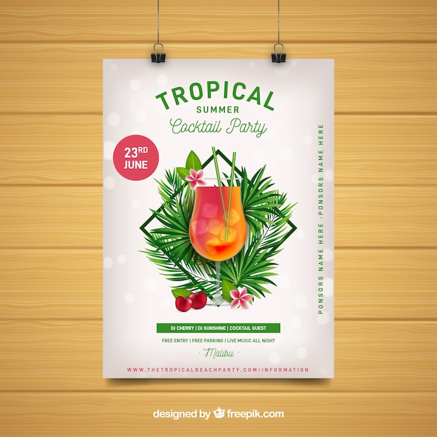 Vecteur gratuit flyer fête d'été avec des plantes tropicales