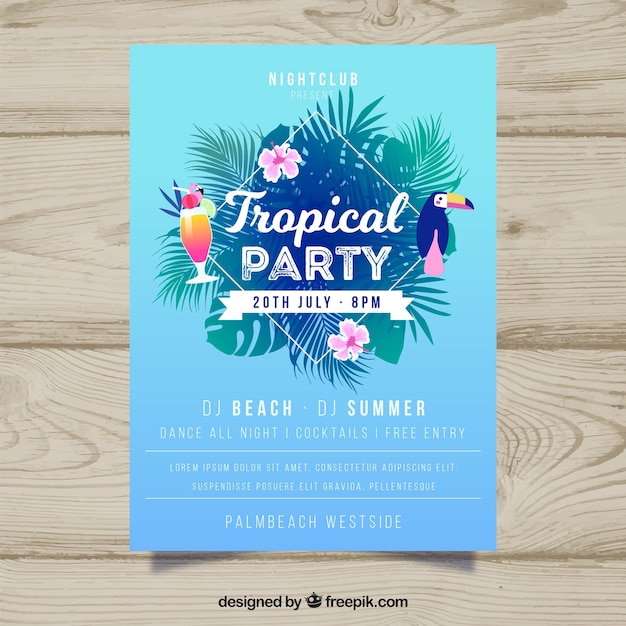 Vecteur gratuit flyer de fête d'été tropical