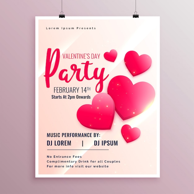 Flyer fête Saint Valentin de beaux coeurs roses