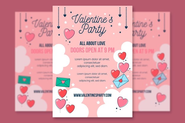 Flyer de fête de la saint-valentin design plat