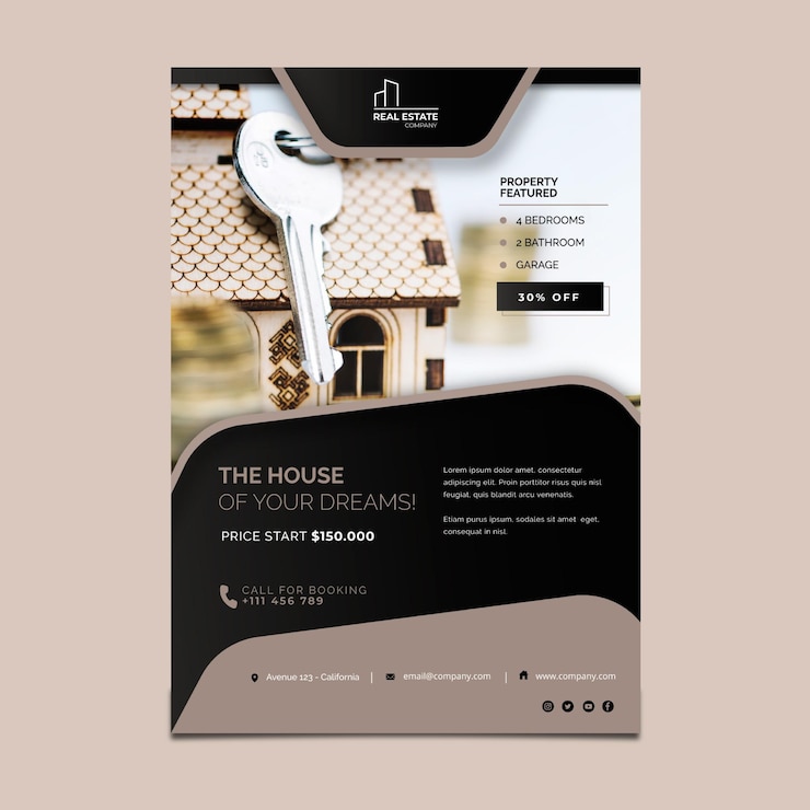 Vecteur gratuit flyer immobilier verticalement