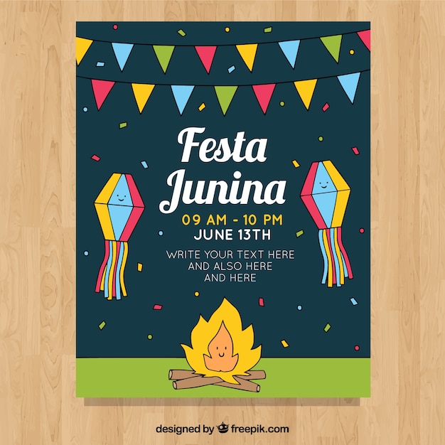 Flyer Invitation Festa Junina Avec Feu De Camp Dans La Nuit