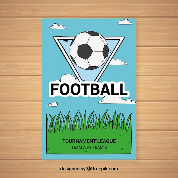 Vecteur gratuit flyer de ligue de football avec ballon dans le style dessiné à la main