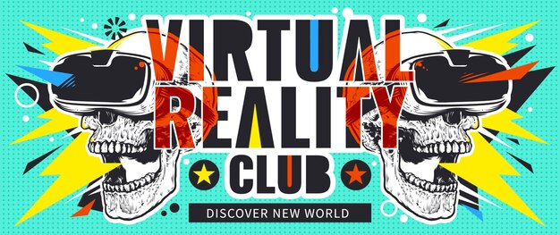 Vecteur gratuit flyer de réalité virtuelle avec des crânes