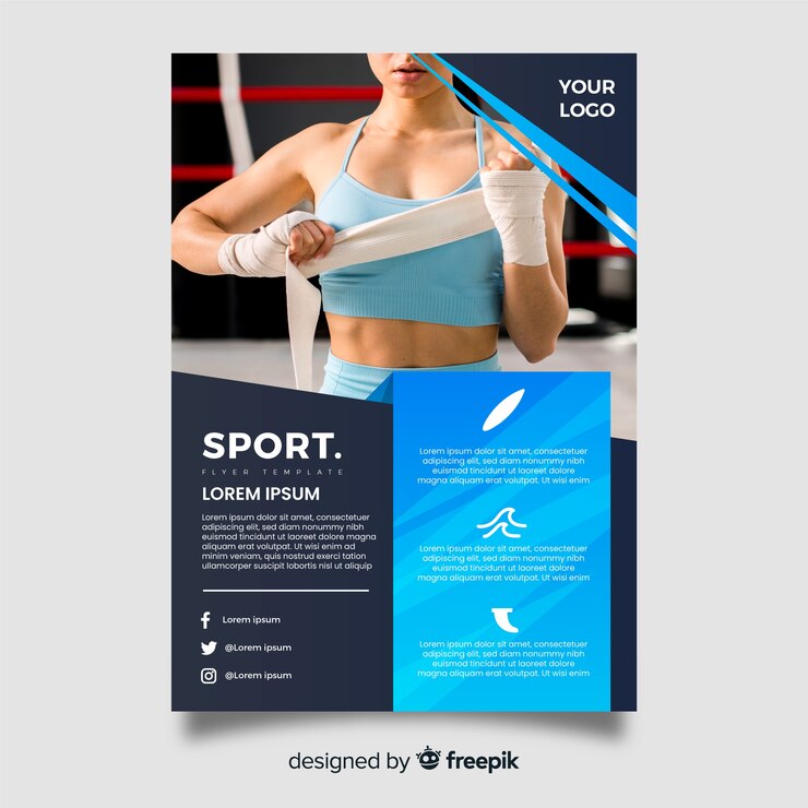 Vecteur gratuit flyer de sport de modèle avec image