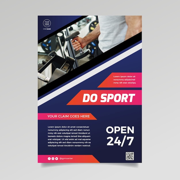 Vecteur gratuit flyer de sport de modèle avec photo