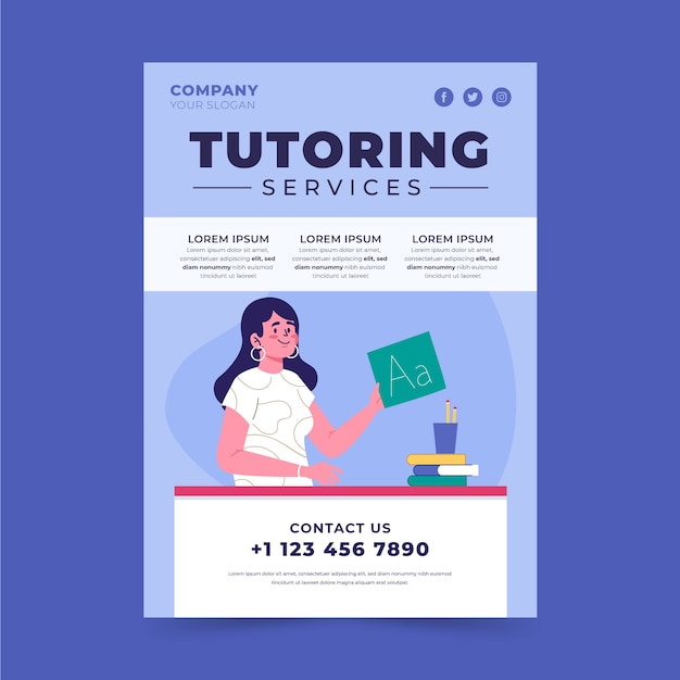 Vecteur gratuit flyer de tutorat design plat dessiné à la main