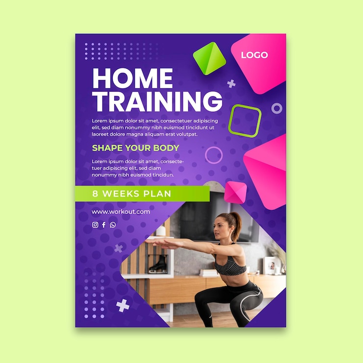 Vecteur gratuit flyer vertical sport à la maison