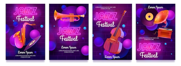 Flyers De Festival De Jazz De Dessin Animé