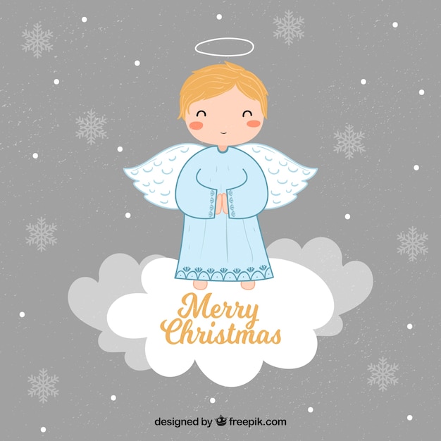 Vecteur gratuit fond avec un ange de noël mignon sur un nuage