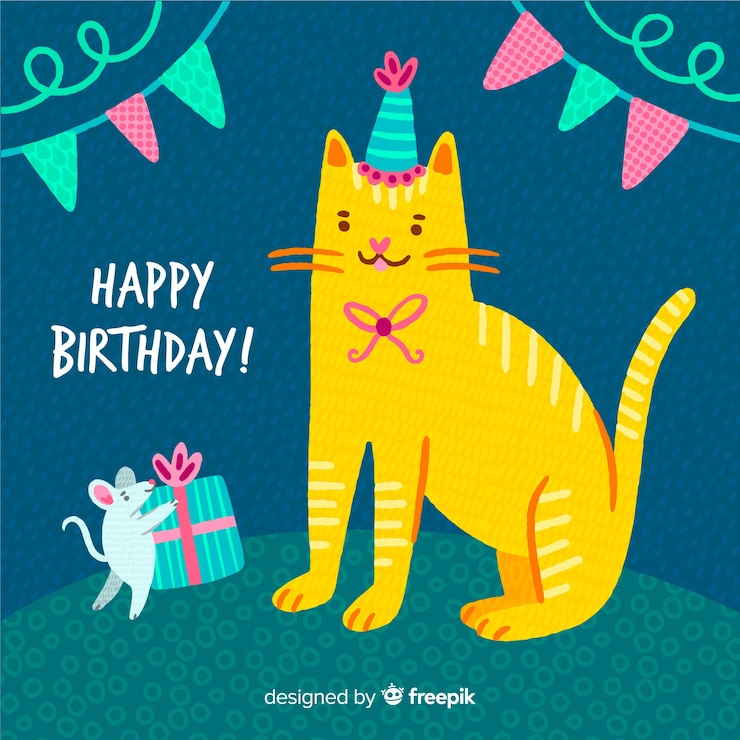 Vecteur gratuit fond animal anniversaire dessiné à la main