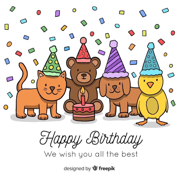 Vecteur gratuit fond animal d&#39;anniversaire plat