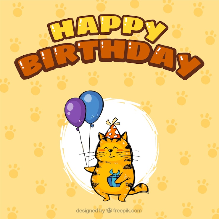 Vecteur gratuit fond d'anniversaire avec le chat