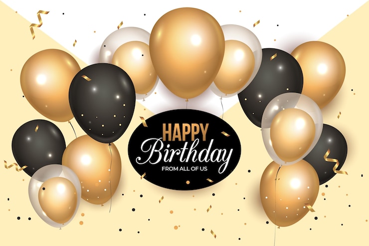 Vecteur gratuit fond d'anniversaire réaliste avec des ballons dorés