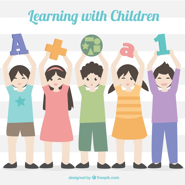 Fond D'apprentissage Avec Les Enfants Tenant Des Objets Différents