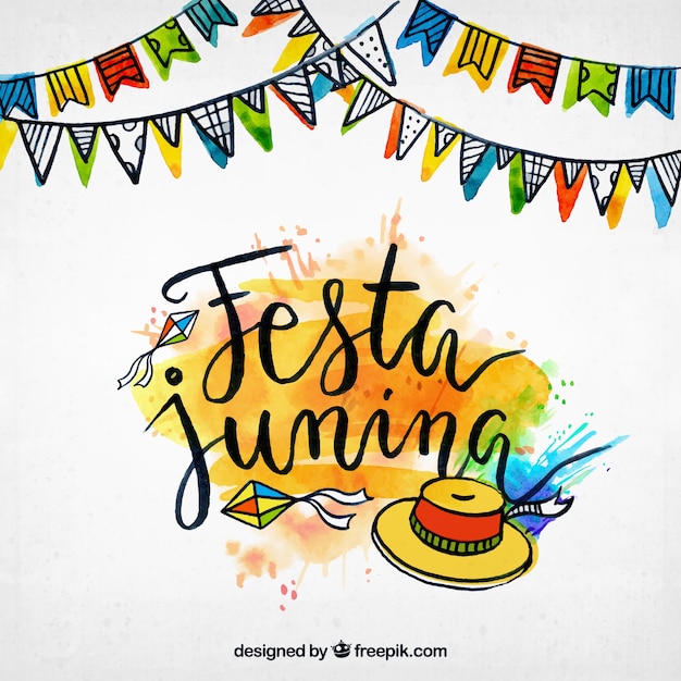 Fond Aquarelle De Festa Junina Avec éléments Dessinés à La Main