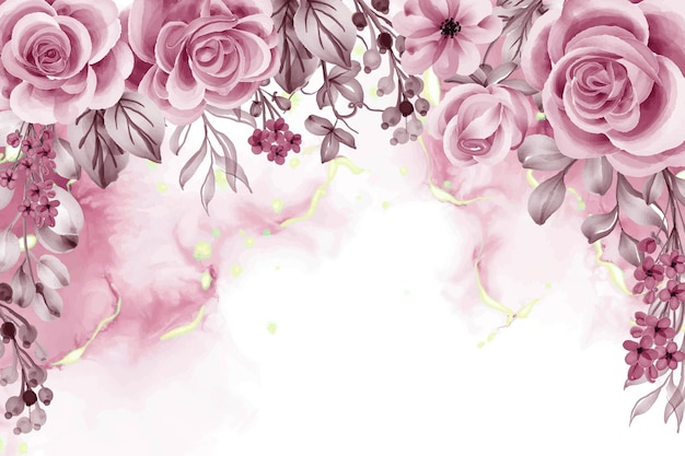 Fond aquarelle avec des fleurs et des feuilles d'or rose