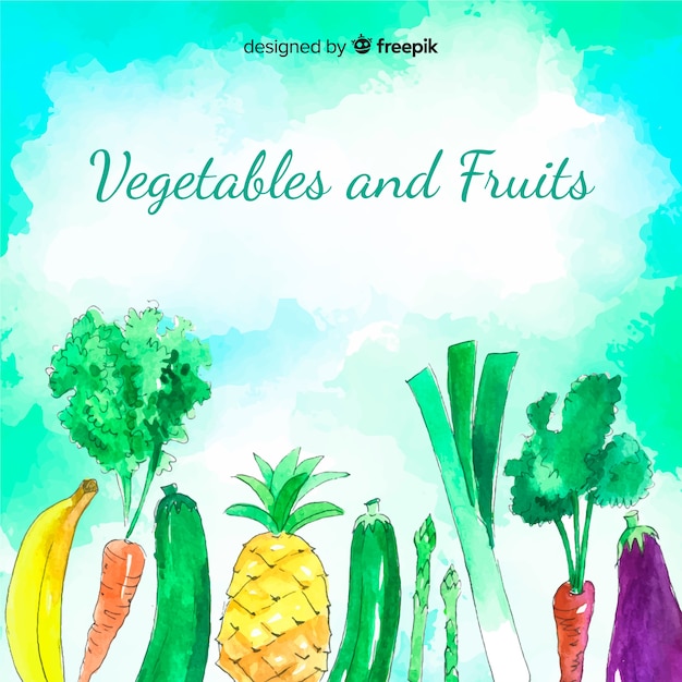 Vecteur gratuit fond aquarelle de fruits et légumes
