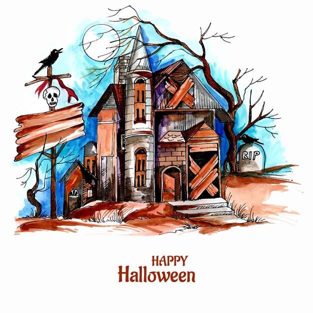 Fond aquarelle de maison fantasmagorique Halloween