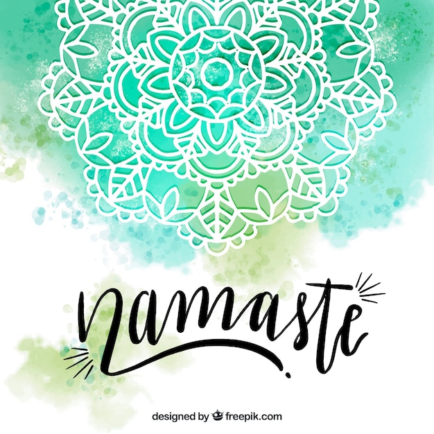 Vecteur gratuit fond aquarelle avec mandala et namaste lettrage