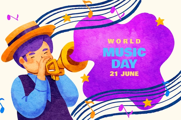 Vecteur gratuit fond aquarelle pour la célébration de la journée mondiale de la musique